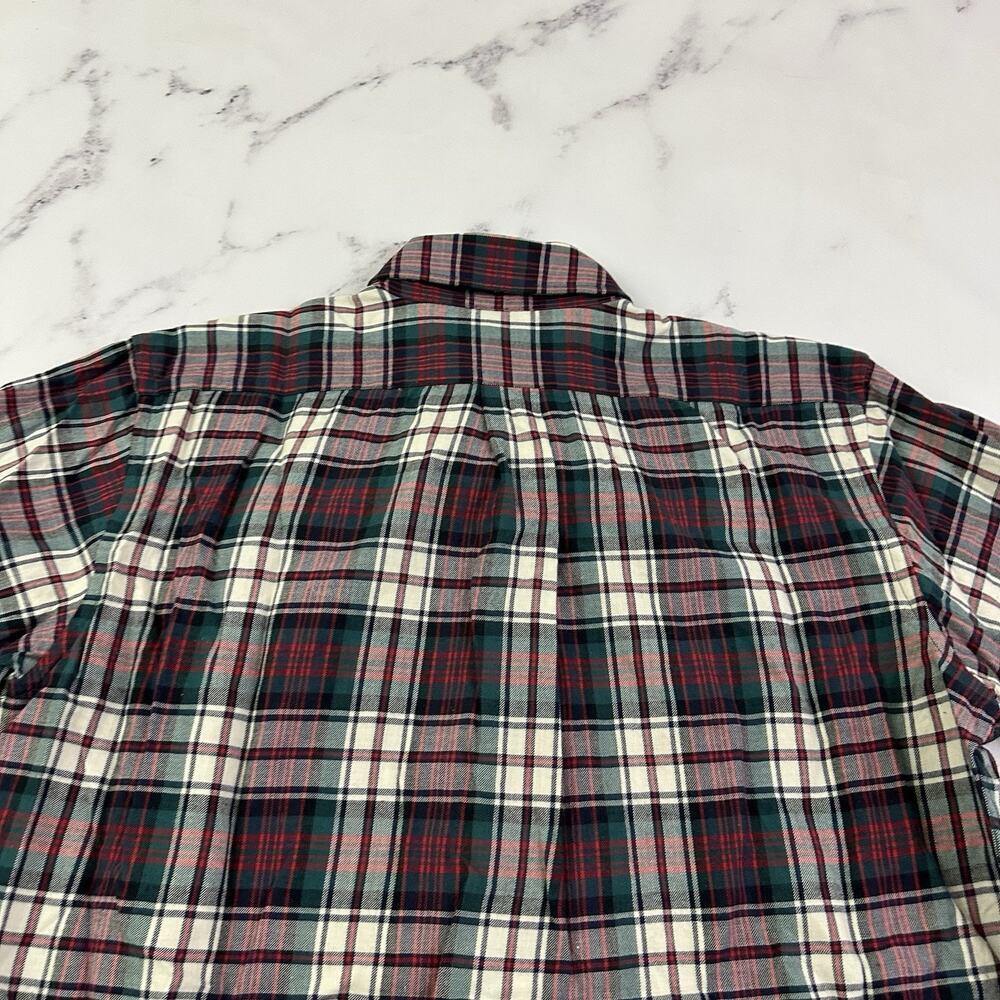 Lands End Mens Vintage 90s Plaid Shirt Size L Red Green Wool Cotton Blend - Picture 8 of 11